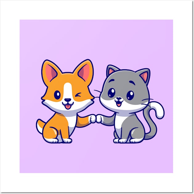 cute-cat-corgi-dog-cartoon-vector-icon-illustration-animal-friend-icon-concept-isolated-premium Wall Art by adencatalina51